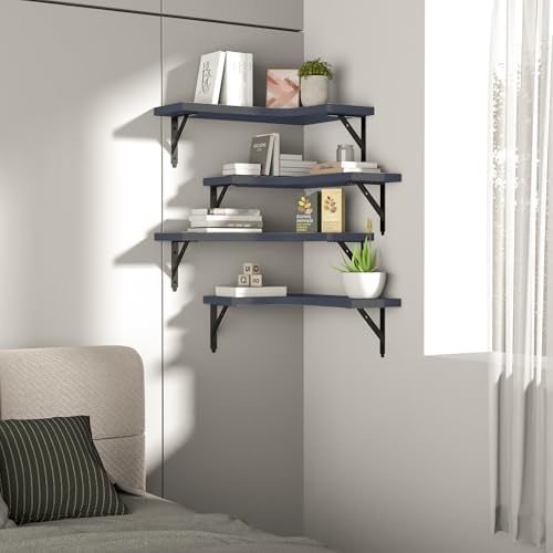 ROMGUAR CRAFT Corner Floating Shelves Wall Mounted Set of 4, Grey