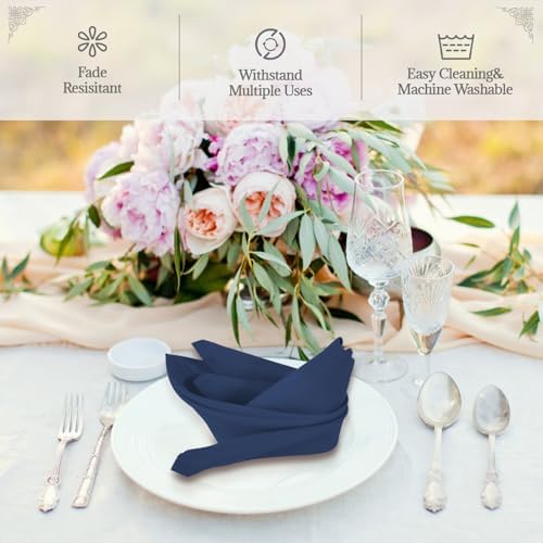 PLOYMONO Navy Blue Cloth Napkins - 8 Pack 17"x17" Polyester Dinner Napkins