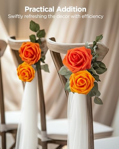 InnoGear Fake Roses 50 Pcs Shades of Orange Flowers Artificial Faux Floral