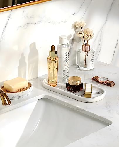 Oval Vanity Tray / 9.8 x 4.5 x 0.7 / Marble White