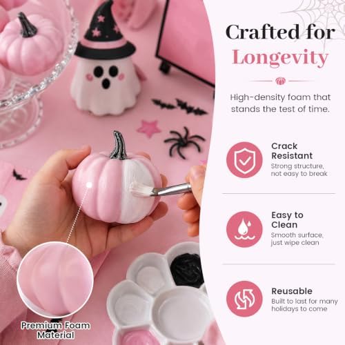 DomeStar 18 PCS Assorted Pink Foam Pumpkins for Decoration, Pink Pumpkins