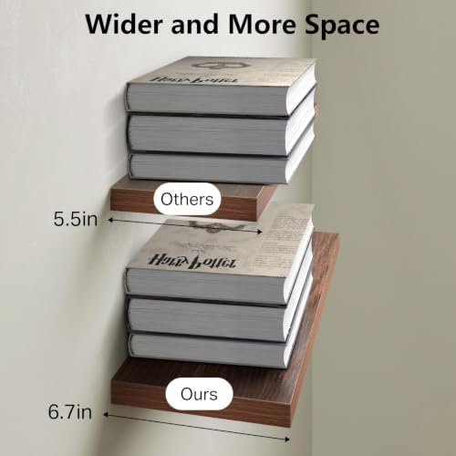 BAYKA Walnut-Like Floating Shelves 22.5in, 2 Pack, Wall Mounted Wall Decor