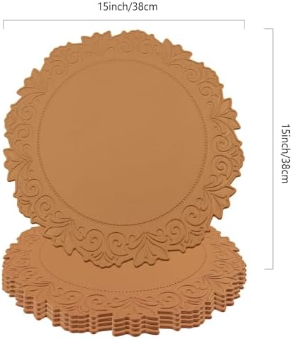 Round Faux Leather Placemats Set of 4, Dining Table Mats, Umber Brown