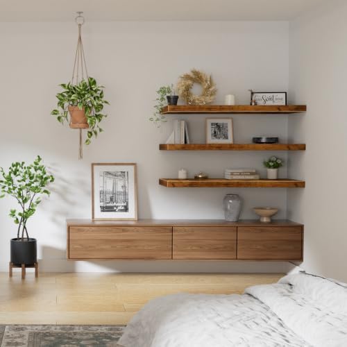 QEEIG 12" Deep Floating Shelves for Wall (Brown, Set of 3, 35.4" x 12")
