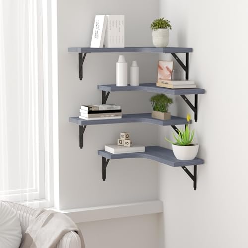 ROMGUAR CRAFT Corner Floating Shelves Wall Mounted Set of 4, Grey