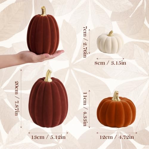DN DECONATION Fall Pumpkin Decor, Artificial Flocked Pumpkin for Home Table