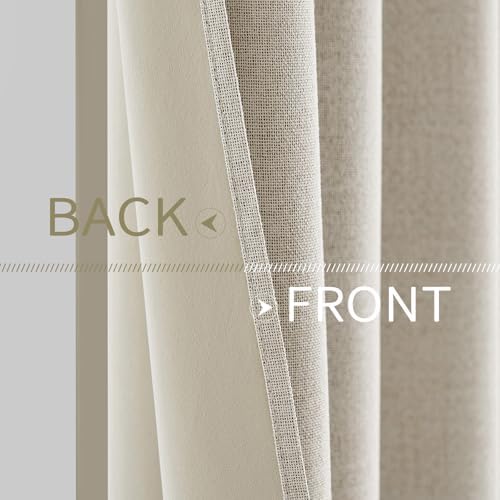 MIULEE 100% Blackout Linen Curtains for Bedroom 52x108 Inches Birch