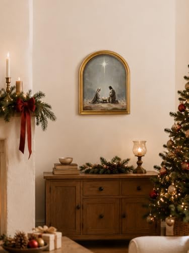 TwoDays Vintage Nativity Scene 11" x 13.8" Gold Arched Framed Wall Art