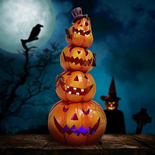 Hodao Halloween Pumpkin Decorations Indoor Orange Stacked Pumpkin Figurine