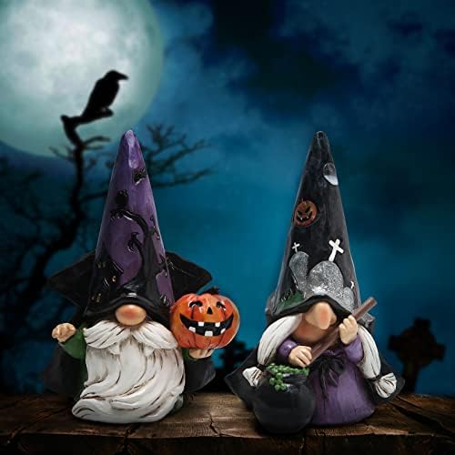 Hodao 2pcs Halloween Gnomes Decoration, Resin Gothic Witchy Figurines Decor