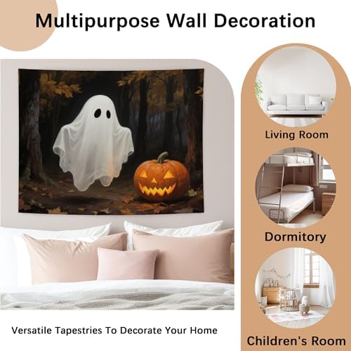 WHCHJ Gothic Halloween Ghost Pumpkin Tapestry, Dark Academia Halloween Tapestry Wall Hanging, Witchy Spooky Ghost Tapestries Wall Blanket Decor for Party Home Bedroom Living Room Dorm, 50x60 Inch