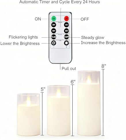 Homemory Ivory Flickering Flameless Candles, Battery Operated Acrylic LED Pillar Candles with Remote Control and Timer, Set of 9