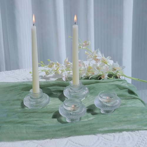 VOHO 12pcs Taper Candle Holders Ribbed Glass, Clear Candle Holder Stackable