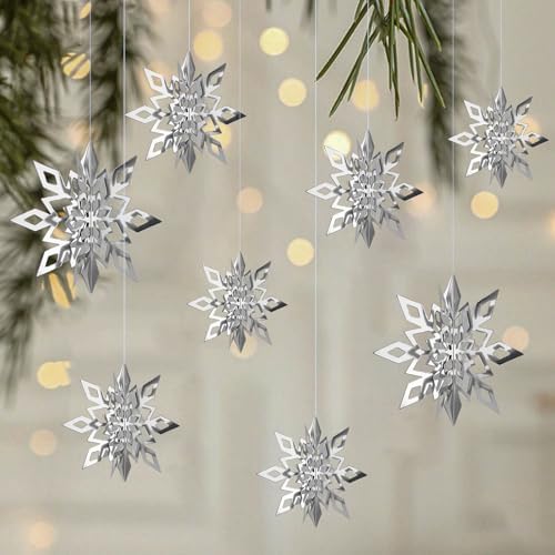 Hanging Snowflakes from Ceiling, Silver Christmas Ornaments