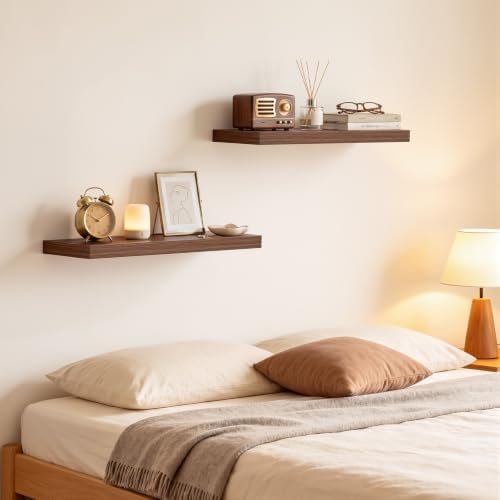 BAYKA Walnut-Like Floating Shelves 22.5in, 2 Pack, Wall Mounted Wall Decor