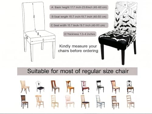 Halloween Bats Chair Covers Set of 6 for Dining Home Party Decor