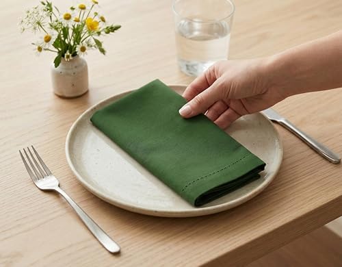 PurpleEssences Hemstitch Cloth Napkins 18x18 in Set of 6 - Sage Green