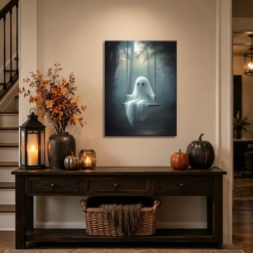 ILLBDR Halloween Cute Ghost Canvas Wall Art 16x24 inch