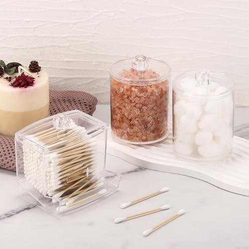 Tbestmax Qtips Dispenser Bathroom Container, 10/12 oz Big Cotton Ball Holder, Clear Plastic Apothecary Jar Organizer