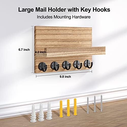 Lwenki Key Holder for Wall, Decorative Key and Mail Holder with Shelf Has Large Key Hooks for Bags, Coats – Paulownia