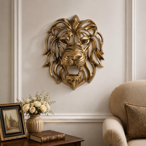 UITWMKTG Gold Lion Head Wall Decor - Modern Animal Wall Sculpture, Lion Wall Art for Living Room, Bedroom, Office, Gold