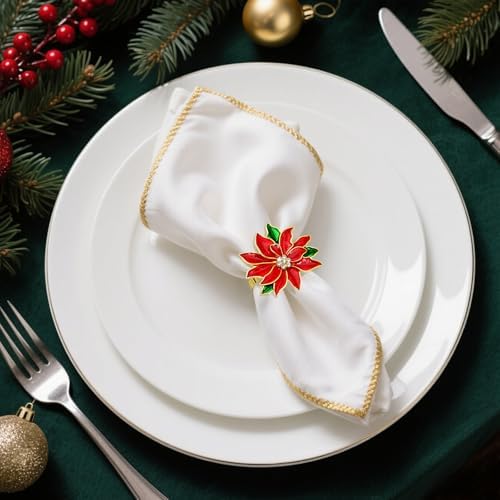6pcs Poinsettia Napkin Rings for Fall Party Christmas Dinner