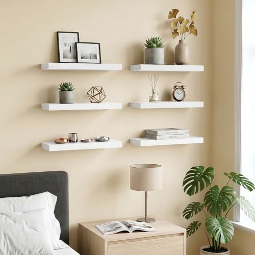Fixwal Floating Wall Shelves for Decor (White Set of 6, 15.7 Inch)