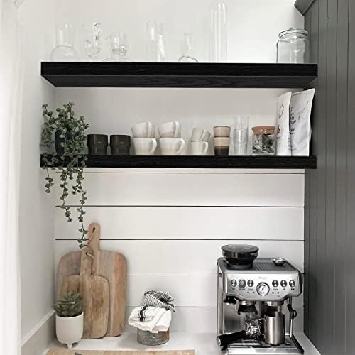 QEEIG Long Floating Shelves for Wall (Black, Set of 2, 35.4")