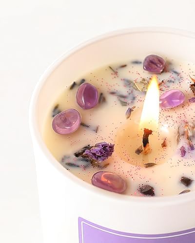 AOOVOO Lavender Scented Candles for Women - Aromatherapy Candle with Crystals Inside, 7oz Soy Candles for Home Scented