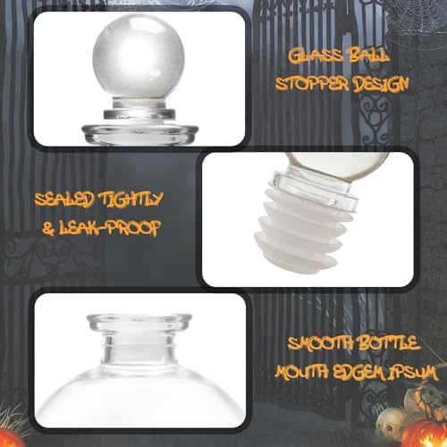 2 Pack Spherical Glass Bottles Magic Season Decorative Jars with Stopper 8.5oz Round Glass Clear Containers for Liquids Halloween Costume Props DIY Art Crafts Gift