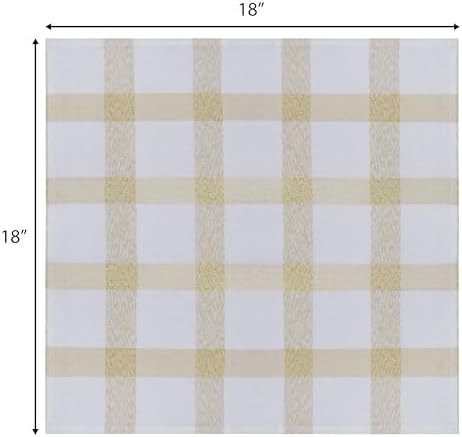 COTTON CRAFT Gold Plaid Holiday Napkins - Set of 12 Cotton Cloth Napkin