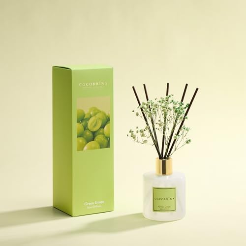 COCORRÍNA Reed Diffuser - Green Grape 6.7 fl oz Reed Diffuser with Sticks, Home Bedrrom Bathroom Shelf Decor