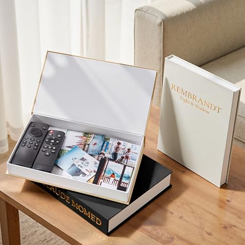 JARLINK Aesthetic Decorative Books, Set of 3 Linen Faux Book Boxes, Black