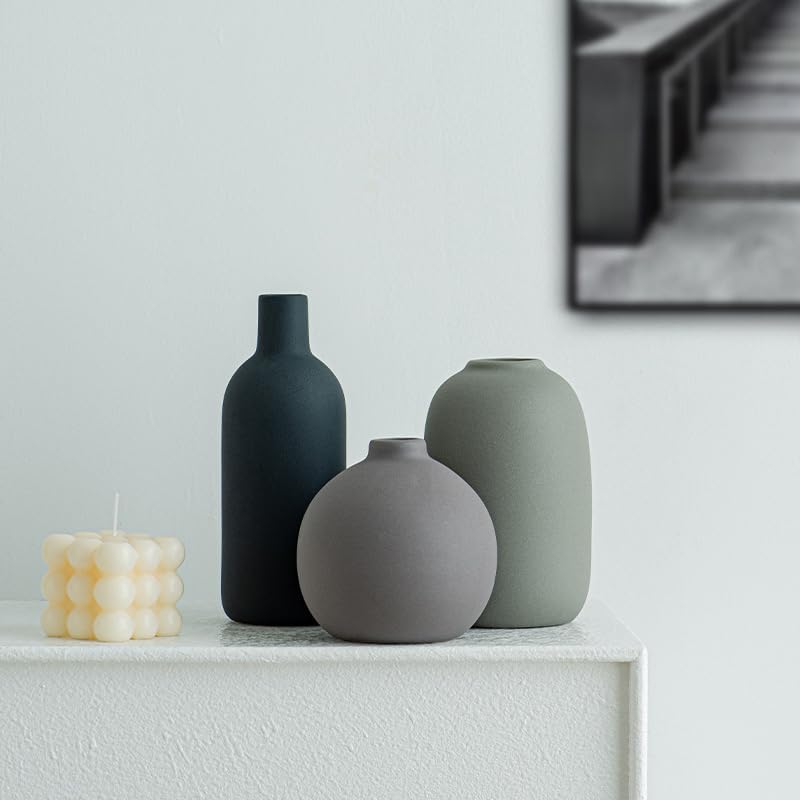 Ceramic Vase / Boho Aesthetic Flower Vases / Neutral Mix / Set of 3