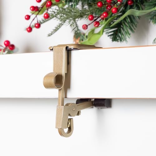 Fireplace Stocking and Garland Hanger with Two Hooks (3 Pack - Gold)
