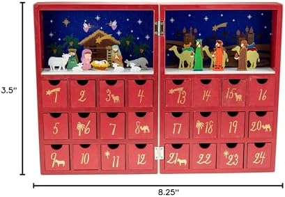 Clever Creations Wooden Nativity Advent Calendar | Book-Style Christmas Countdown with 24 Drawers | Hand-Painted Nativity Scene Figurines | Reusable Holiday Decoration | Freestanding Design