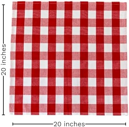 Holidays Cloth Dinner Napkins - 12 Pack, 20"x20", 100% Cotton Christmas Dinner Napkins with Plaid Pattern - Reusable, Washable & Environment-friendly Gingham Cloth Red Napkins for Parties and Weddings
