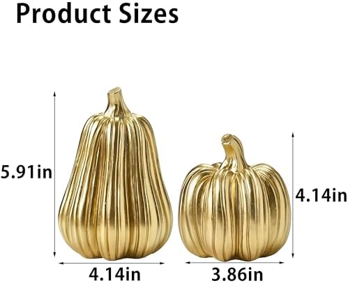 FESTGLOX Gold Fall Pumpkin Decor, Resin Pumpkin Figurines for Decorating