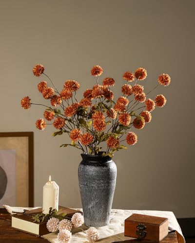 DuHouse 9pcs Artificial Flowers Faux Silk Pompon Mum Chrysanthemum Ball