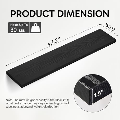 BAYKA Black Floating Shelves 47.2in, Set of 2, Wall Mounted for Wall Decor