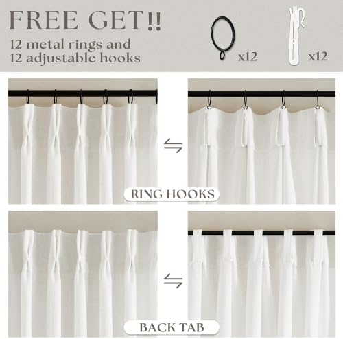 TWODRAPES Beige White Pinch Pleated Linen 92 Inch Curtains 60 Inch Width