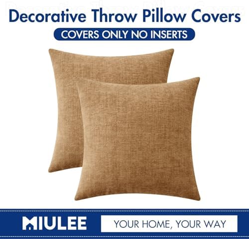 MIULEE Chenille Fall Throw Pillow Covers Apricot Brown 18x18 Pack of 2
