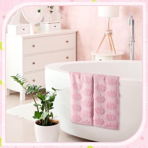 Mindsoft 2 Pcs Fall Hand Towels 3D Pumpkin Jacquard,Pink