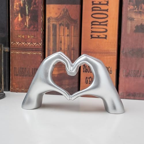 Small Heart Hands Sculpture Decor for Living Room Bedroom Bookshelf Coffe Table and Office Display, Love Finger Statue