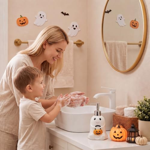 Potchen Ghost and Pumpkin Soap Dispenser Ceramic Pump Bathroom Decor