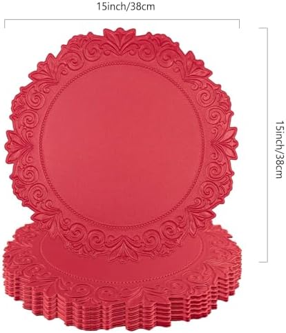 Round Faux Leather Placemats Set of 6, Dining Table Mats, Holly Red