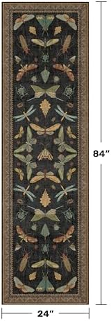 2x7 Black Non Slip Entryway Runner Rug, Boho Washable Runner for Hallway, Kitchen, Mudroom, Laundry Room, Nature Insect