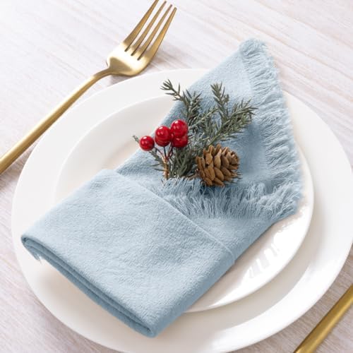 DeZerlor Grey Blue Summer Cotton Linen Washable Cloth Napkins Set of 6