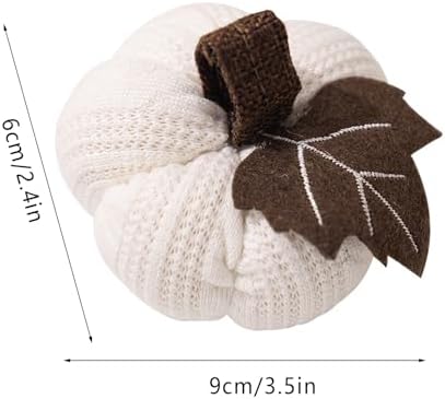 Kuriozud Faux Fall Harvest Crochet Pumpkins Small Knit Rustic Farmhouse Foam Pumpkins for Thanksgiving Halloween Autumn Mantel Table Decor (White, 9cm x 9cm x 6cm)