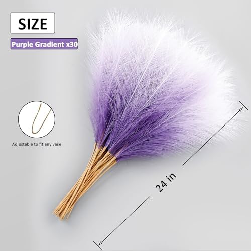 30 Stems Purple Faux Pampas 24" Extra Full for Vase Filler